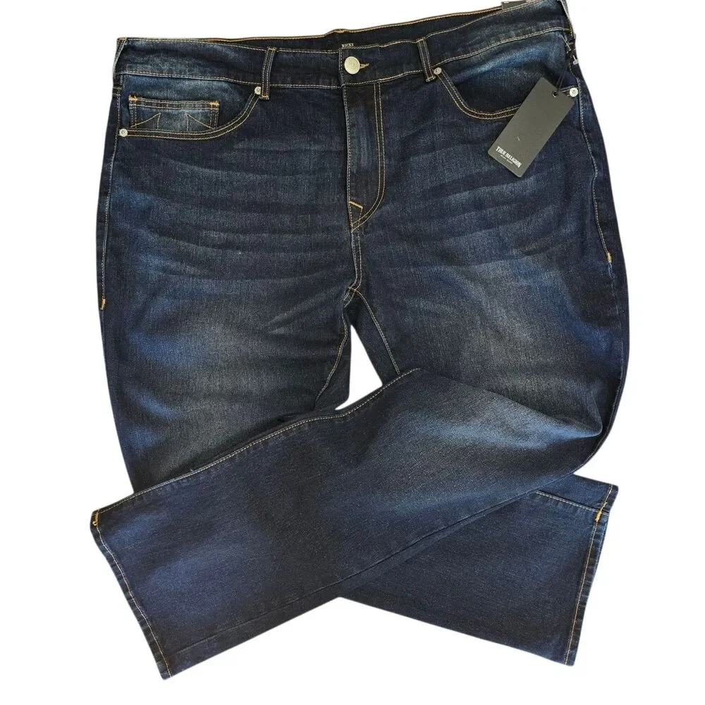 NEW True Religion Mens Ricky SN Relaxed Straight 5 Pocket Dark Wash Jeans 42x34